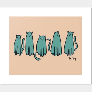 Cats in a Row - Green Posters and Art